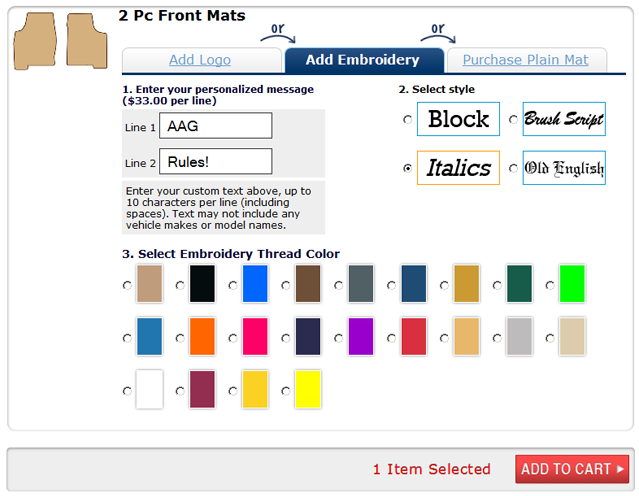 Floor Mat Embroidery Selector