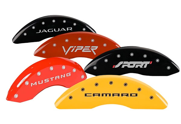 Set of 4 MGP Caliper Covers 32004SMGPRD MGP Engraved Caliper Cover with Red Powder Coat Finish and Silver Characters, 