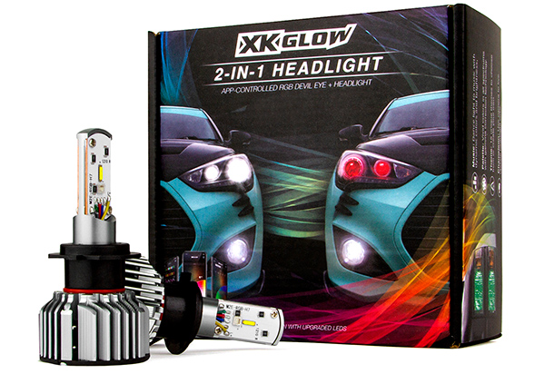 XK Glow 2-in-1 LED Headlight + Multi-Color Devil Eye