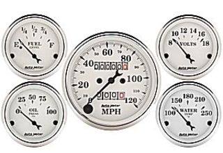 Mechanical Speedometer AutoMeter 1601 Old-Tyme White 5 Gauge Set